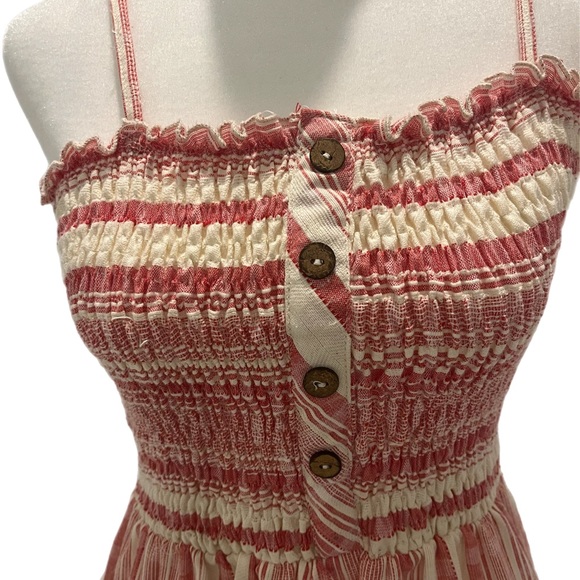 Angie Women's Cotton Smocked Spaghetti Strap A-Line Striped Midi Dress Sz Small - Picture 2 of 3